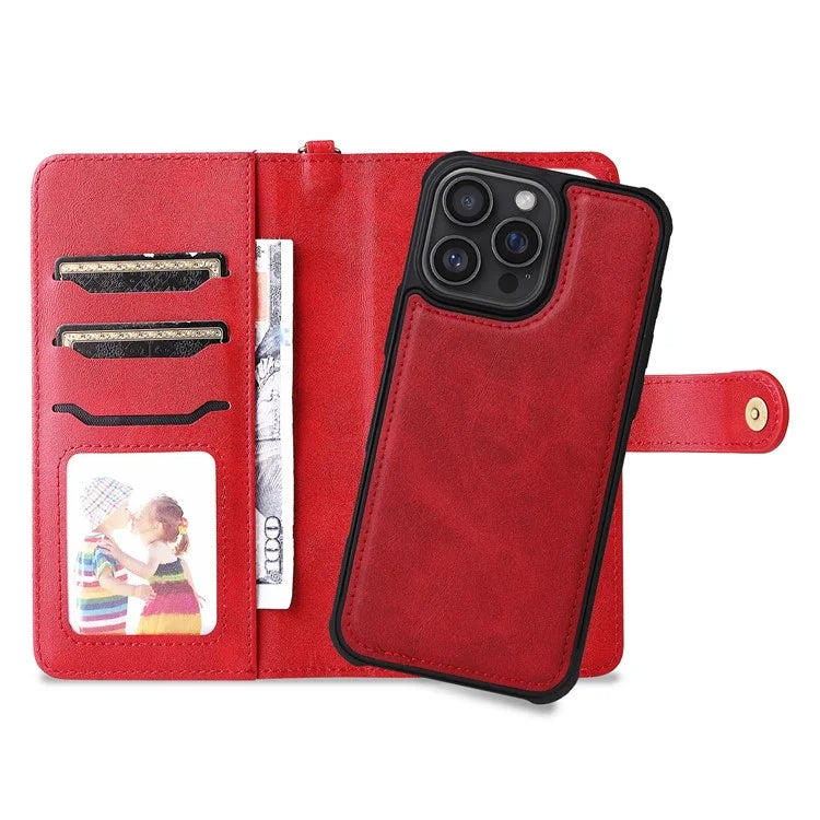 KT Leather Series-4 For iPhone 16 Pro Max Case 2 in 1 Detachable Wallet Leather Phone Cover