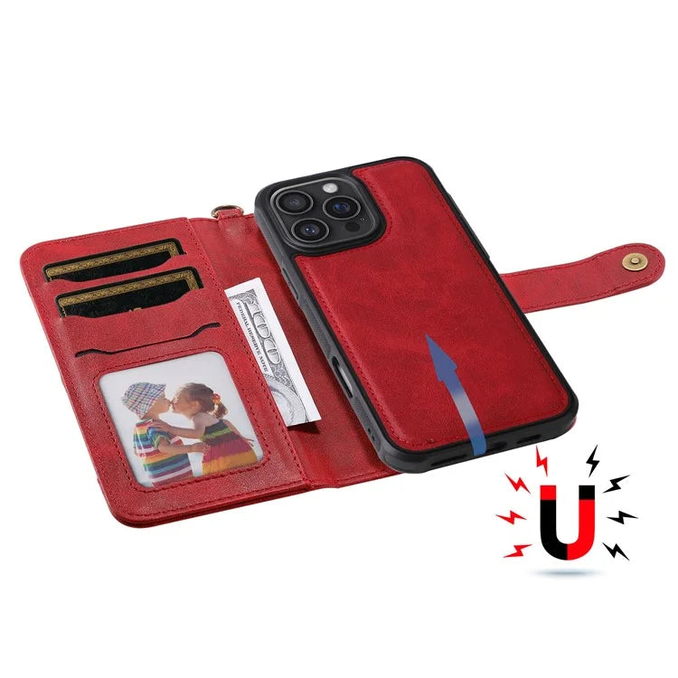 KT Leather Series-4 For iPhone 16 Pro Max Case 2 in 1 Detachable Wallet Leather Phone Cover