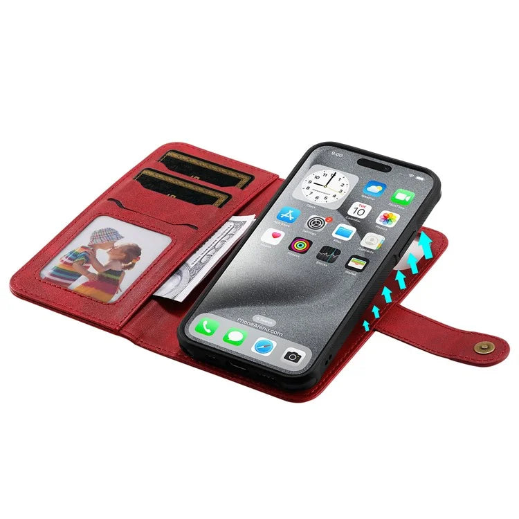 KT Leather Series-4 For iPhone 16 Pro Max Case 2 in 1 Detachable Wallet Leather Phone Cover