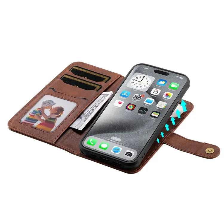KT Leather Series-4 For iPhone 16 Pro Max Case 2 in 1 Detachable Wallet Leather Phone Cover