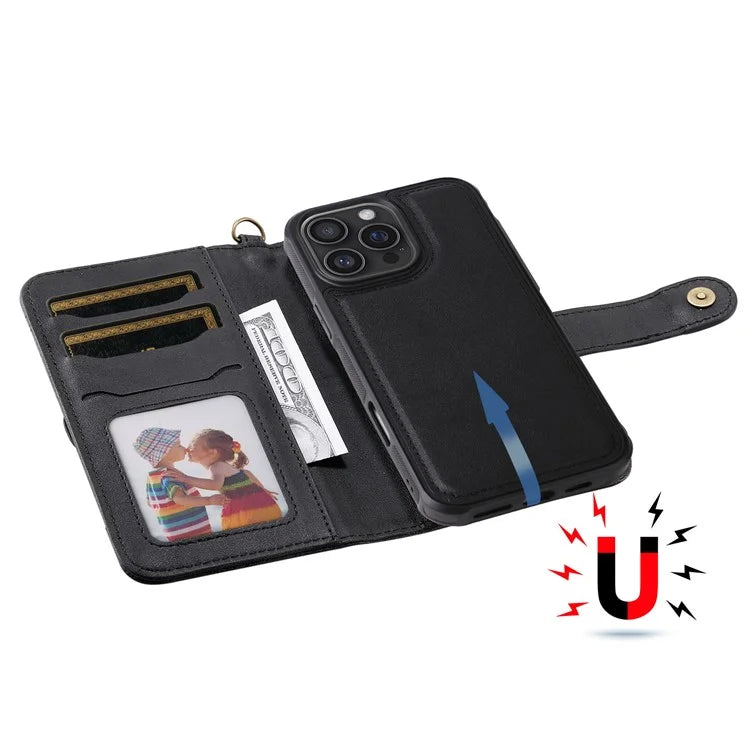 KT Leather Series-4 For iPhone 16 Pro Max Case 2 in 1 Detachable Wallet Leather Phone Cover
