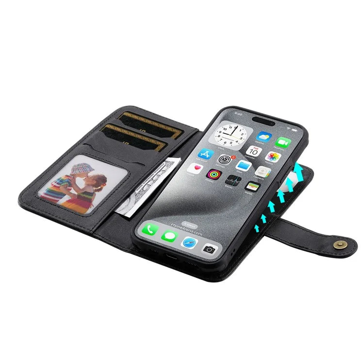 KT Leather Series-4 For iPhone 16 Pro Max Case 2 in 1 Detachable Wallet Leather Phone Cover