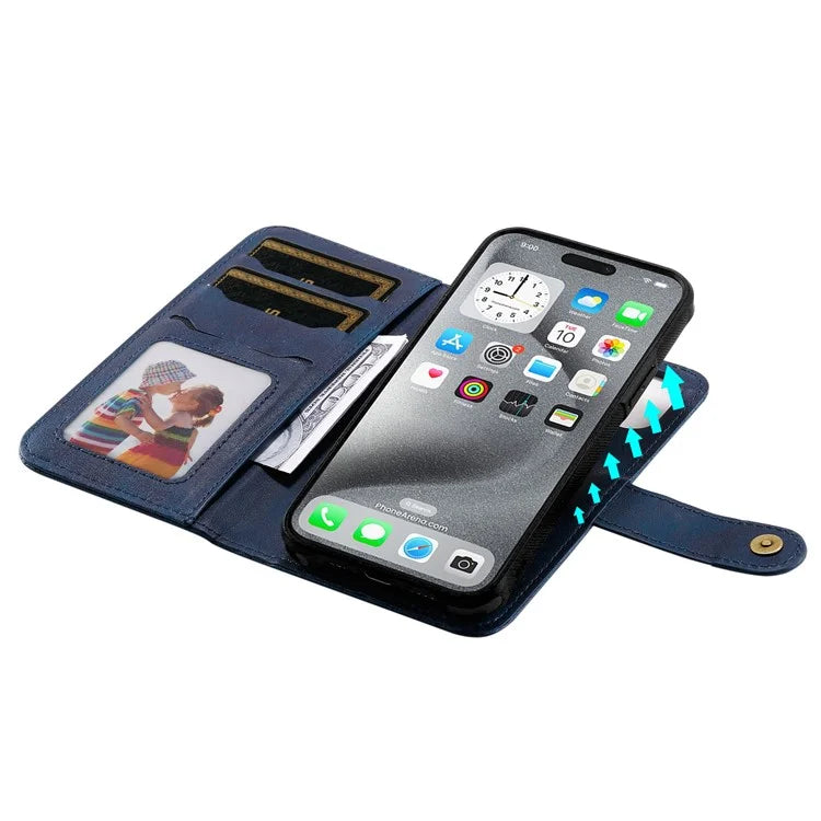 KT Leather Series-4 For iPhone 16 Pro Max Case 2 in 1 Detachable Wallet Leather Phone Cover