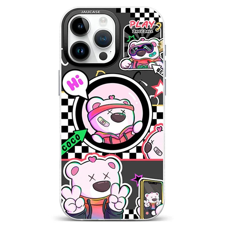 JAUCASE For iPhone 16 Pro Max Case Compatible with MagSafe Bear Pattern PC+TPU Matte Phone Cover