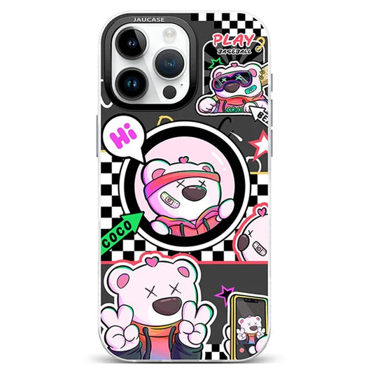 JAUCASE For iPhone 16 Pro Max Case Compatible with MagSafe Bear Pattern PC+TPU Matte Phone Cover