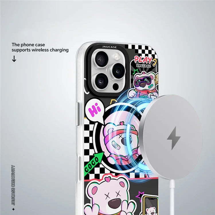 JAUCASE For iPhone 16 Pro Max Case Compatible with MagSafe Bear Pattern PC+TPU Matte Phone Cover