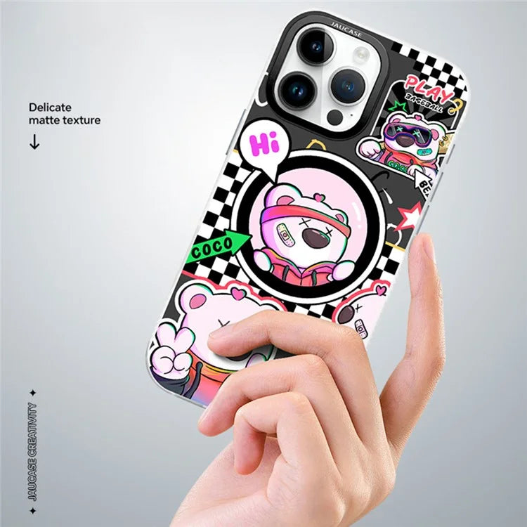 JAUCASE For iPhone 16 Pro Max Case Compatible with MagSafe Bear Pattern PC+TPU Matte Phone Cover