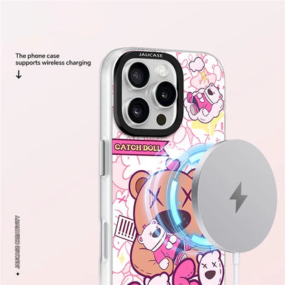 JAUCASE For iPhone 16 Pro Max Case Compatible with MagSafe Bear Pattern PC+TPU Matte Phone Cover