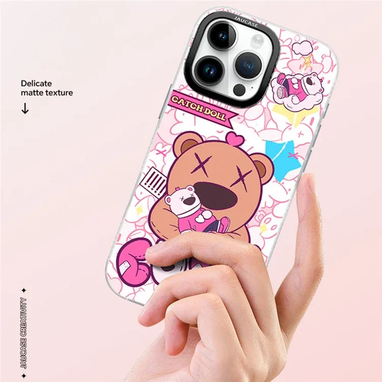 JAUCASE For iPhone 16 Pro Max Case Compatible with MagSafe Bear Pattern PC+TPU Matte Phone Cover