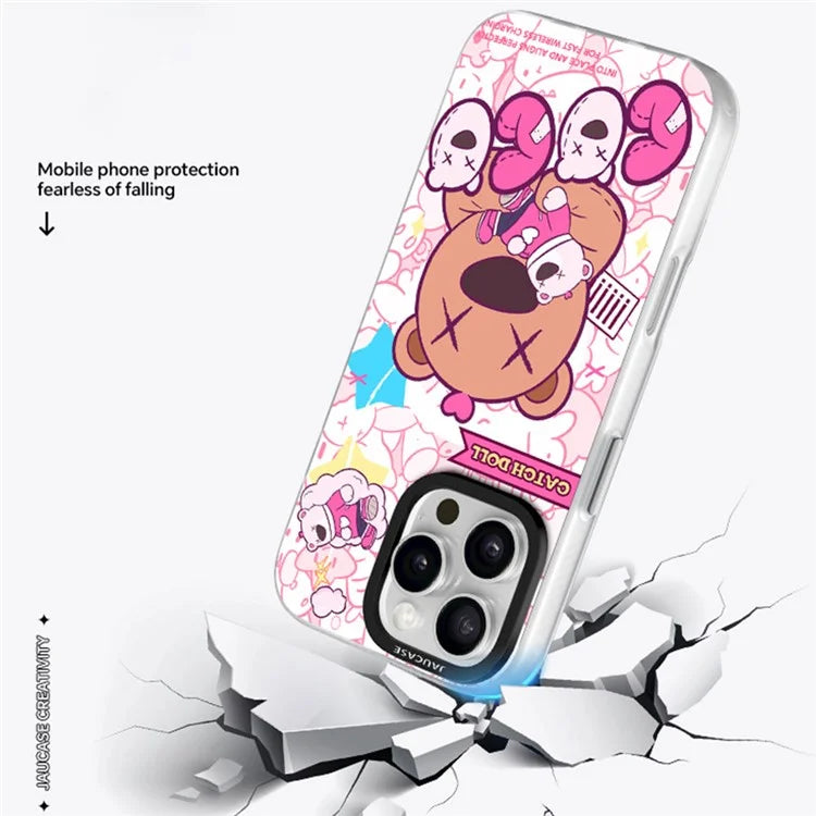 JAUCASE For iPhone 16 Pro Max Case Compatible with MagSafe Bear Pattern PC+TPU Matte Phone Cover