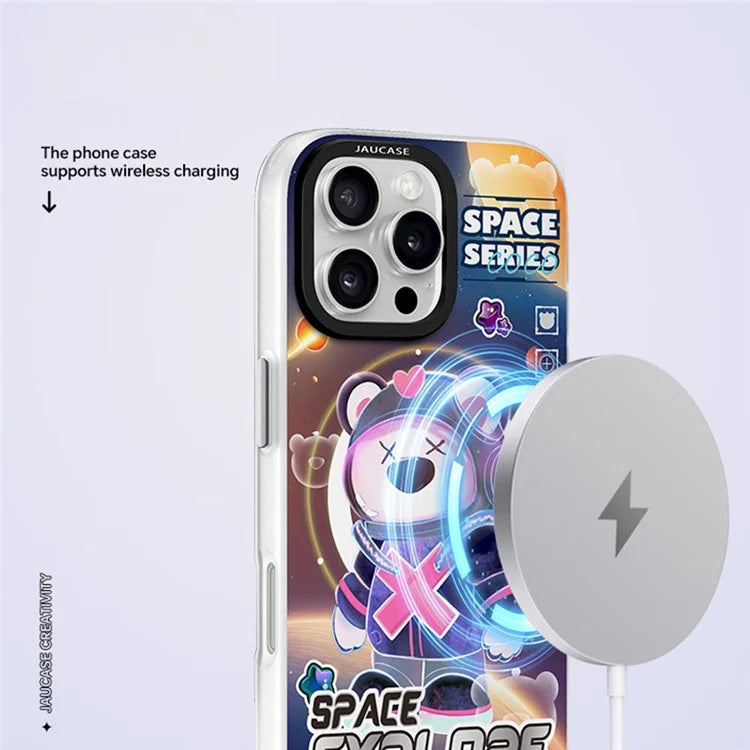 JAUCASE For iPhone 16 Pro Max Case Compatible with MagSafe Bear Pattern PC+TPU Matte Phone Cover