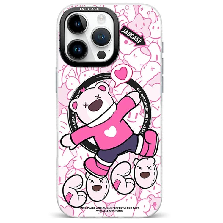JAUCASE For iPhone 16 Pro Max Case Compatible with MagSafe Bear Pattern PC+TPU Matte Phone Cover