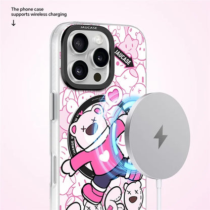 JAUCASE For iPhone 16 Pro Max Case Compatible with MagSafe Bear Pattern PC+TPU Matte Phone Cover