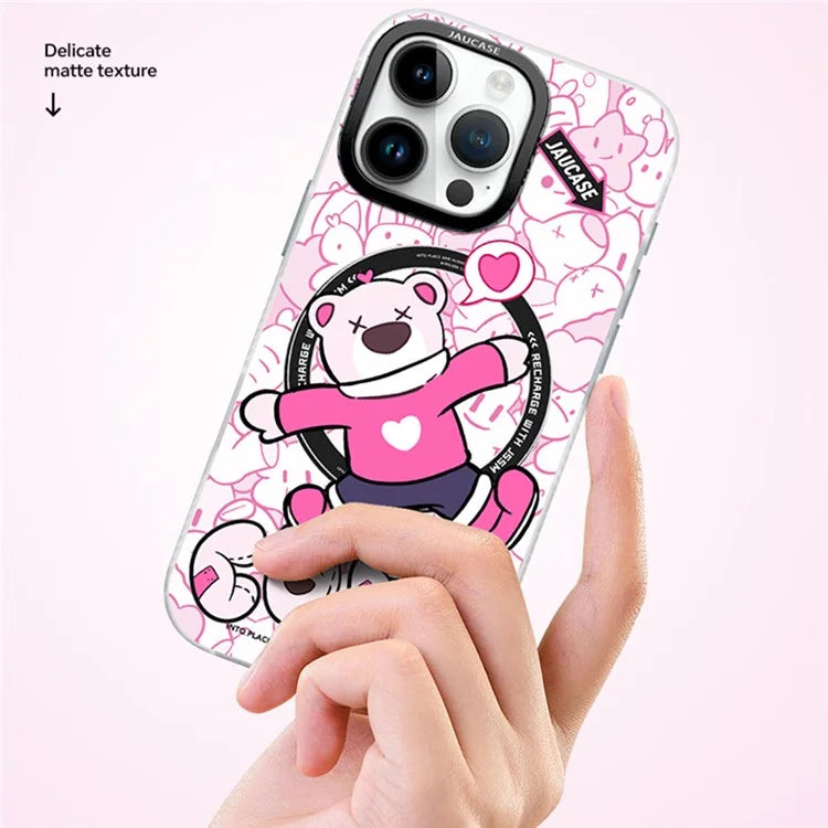 JAUCASE For iPhone 16 Pro Max Case Compatible with MagSafe Bear Pattern PC+TPU Matte Phone Cover