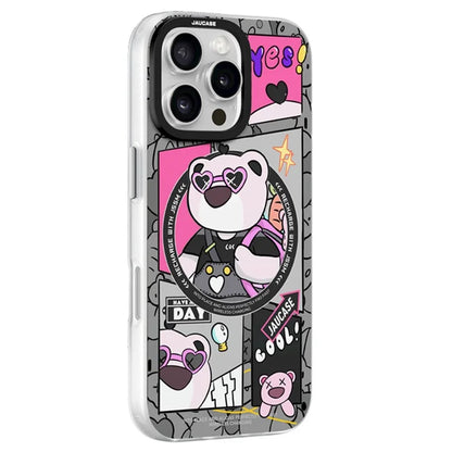JAUCASE For iPhone 16 Pro Max Case Compatible with MagSafe Bear Pattern PC+TPU Matte Phone Cover