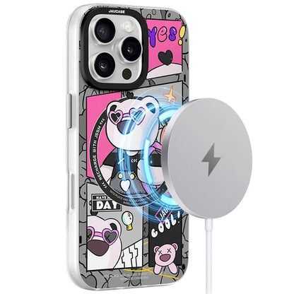 JAUCASE For iPhone 16 Pro Max Case Compatible with MagSafe Bear Pattern PC+TPU Matte Phone Cover
