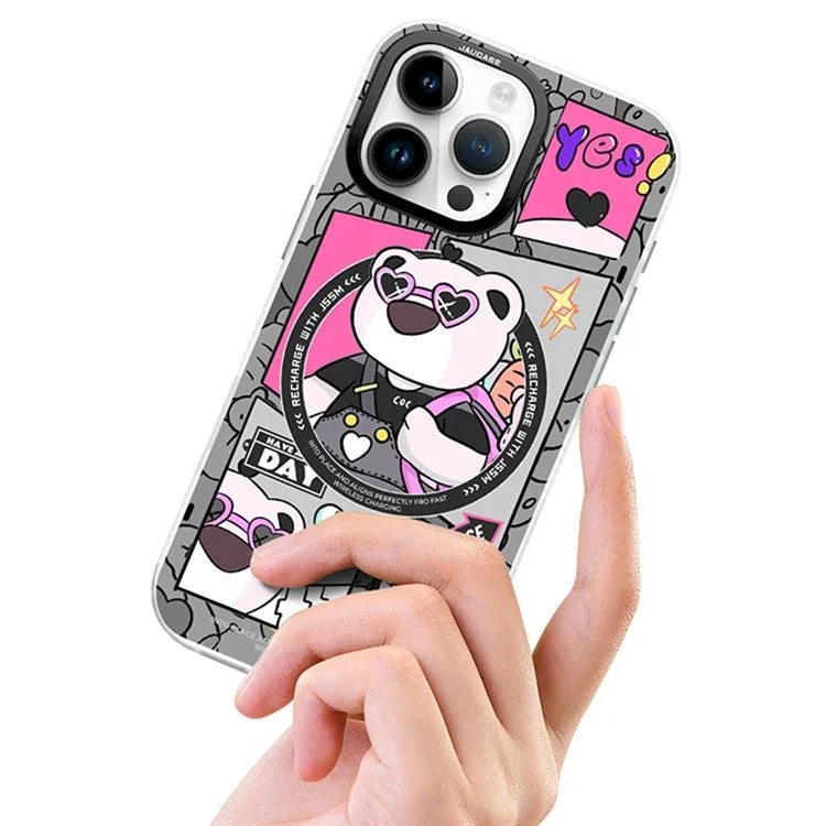 JAUCASE For iPhone 16 Pro Max Case Compatible with MagSafe Bear Pattern PC+TPU Matte Phone Cover