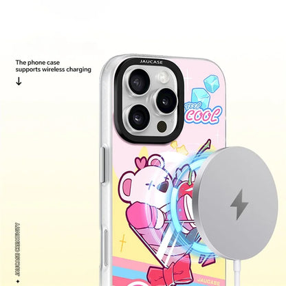JAUCASE For iPhone 16 Pro Max Case Compatible with MagSafe Bear Pattern PC+TPU Matte Phone Cover