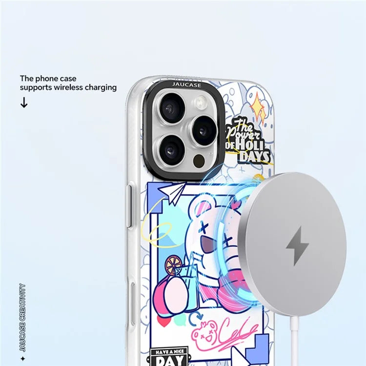 JAUCASE For iPhone 16 Pro Max Case Compatible with MagSafe Bear Pattern PC+TPU Matte Phone Cover