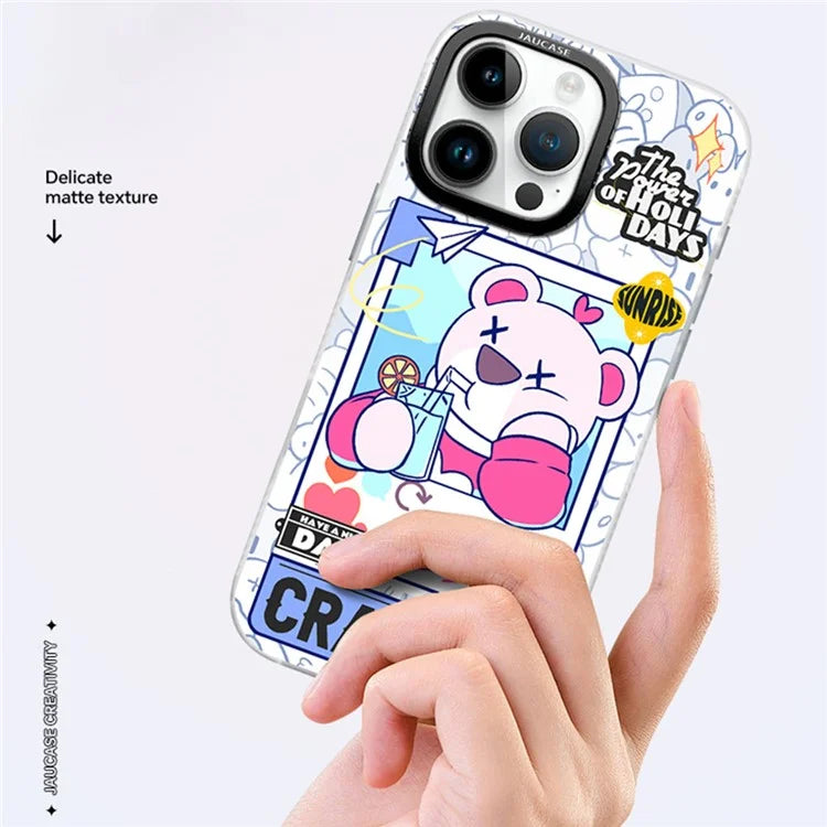 JAUCASE For iPhone 16 Pro Max Case Compatible with MagSafe Bear Pattern PC+TPU Matte Phone Cover