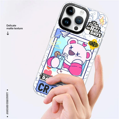 JAUCASE For iPhone 16 Pro Max Case Compatible with MagSafe Bear Pattern PC+TPU Matte Phone Cover