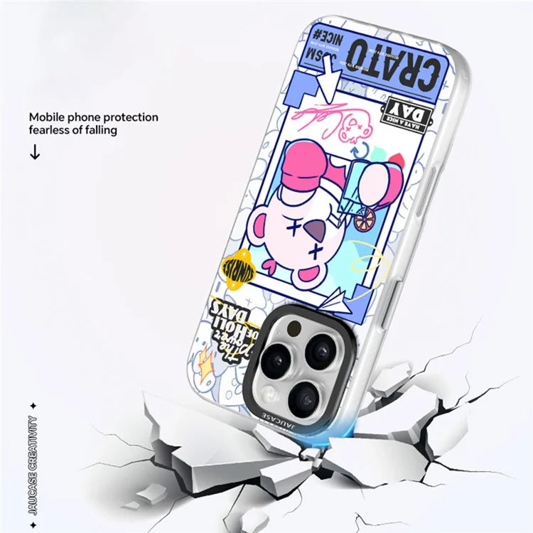 JAUCASE For iPhone 16 Pro Max Case Compatible with MagSafe Bear Pattern PC+TPU Matte Phone Cover