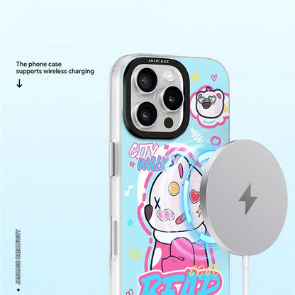 JAUCASE For iPhone 16 Pro Max Case Compatible with MagSafe Bear Pattern PC+TPU Matte Phone Cover