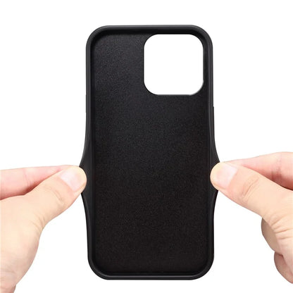 DENIOR For iPhone 16 Pro Case Elastic Card Holder PU Leather+TPU+PC Phone Cover