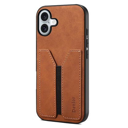 DENIOR For iPhone 16 Plus Case Elastic Card Holder PU Leather+TPU+PC Phone Cover