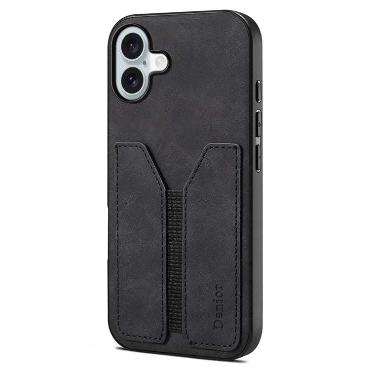 DENIOR For iPhone 16 Plus Case Elastic Card Holder PU Leather+TPU+PC Phone Cover