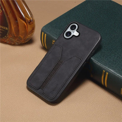 DENIOR For iPhone 16 Plus Case Elastic Card Holder PU Leather+TPU+PC Phone Cover