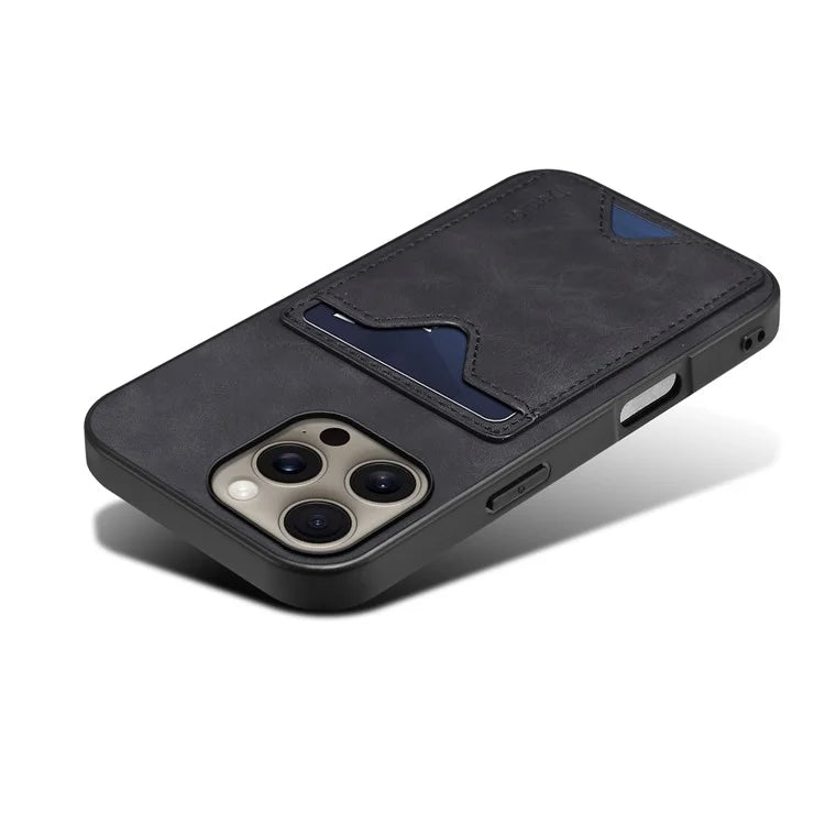 DENIOR For iPhone 16 Pro Max Case Leather+TPU Card Slot Kickstand Phone Cover