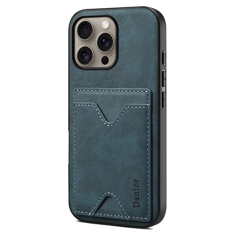 DENIOR For iPhone 16 Pro Max Case Leather+TPU Card Slot Kickstand Phone Cover