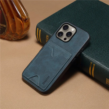 DENIOR For iPhone 16 Pro Max Case Leather+TPU Card Slot Kickstand Phone Cover