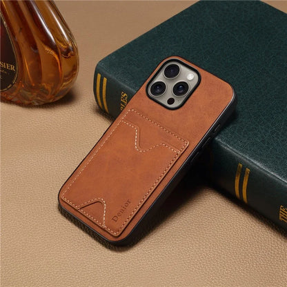 DENIOR For iPhone 16 Pro Max Case Leather+TPU Card Slot Kickstand Phone Cover