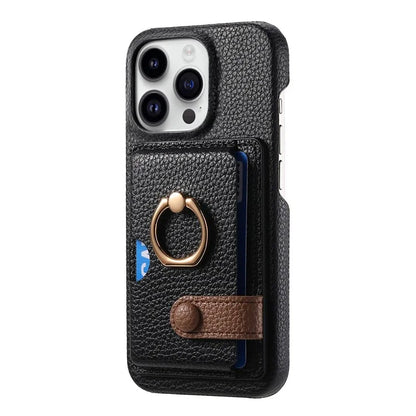 Y2 For iPhone 16 Pro Max Case Ring Holder Kickstand Card Slot Leather Phone Back Cover