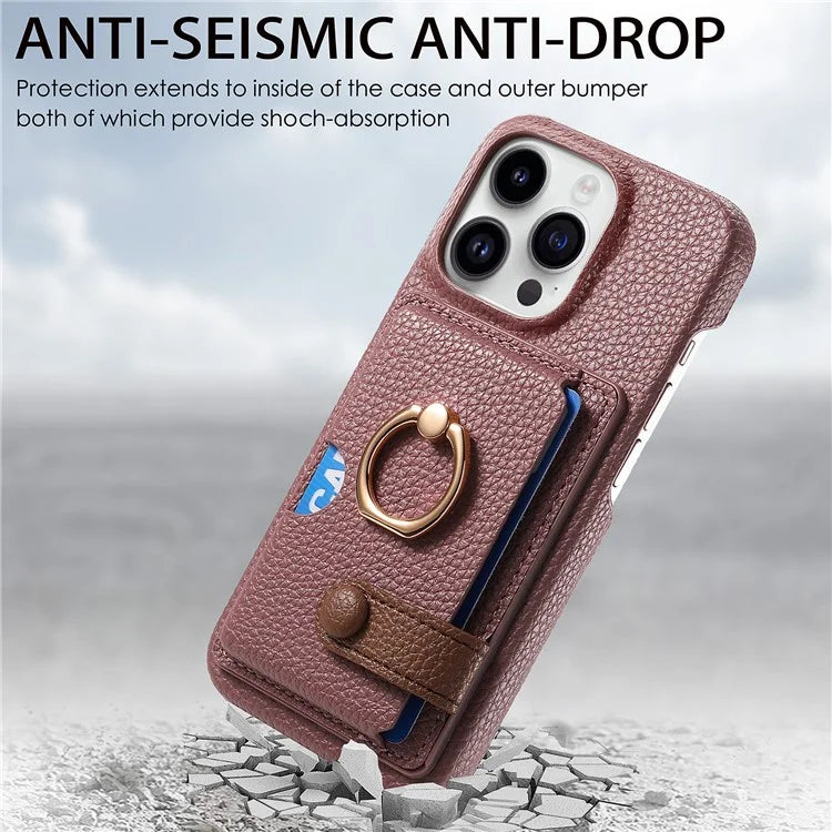 Y2 For iPhone 16 Pro Max Case Ring Holder Kickstand Card Slot Leather Phone Back Cover