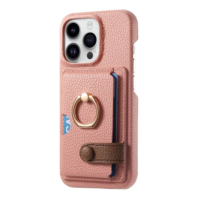 Y2 For iPhone 16 Pro Max Case Ring Holder Kickstand Card Slot Leather Phone Back Cover