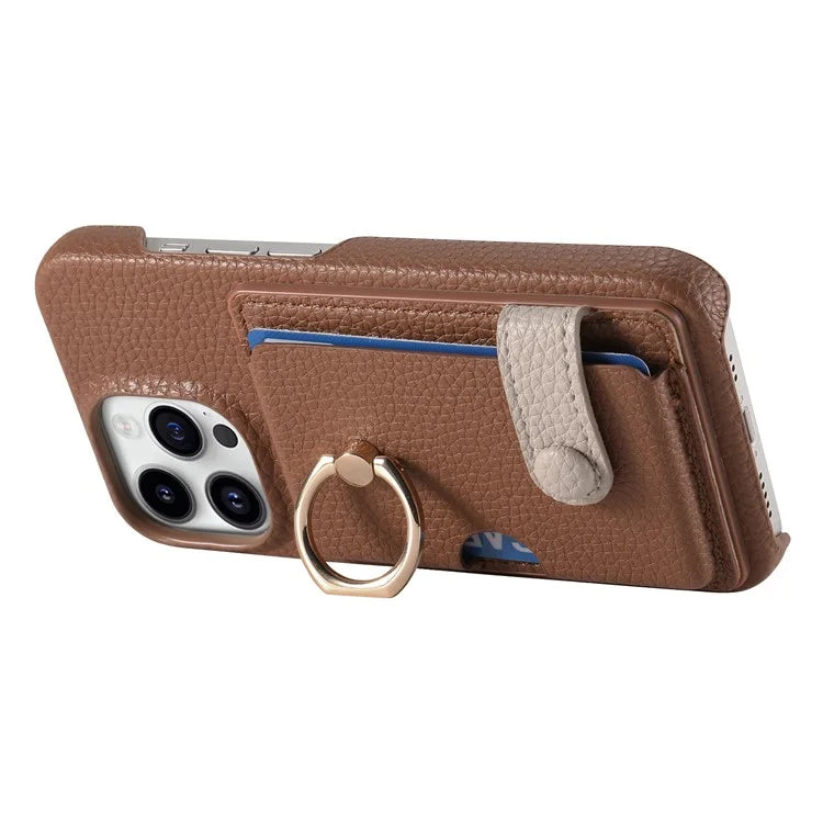 Y2 For iPhone 16 Pro Max Case Ring Holder Kickstand Card Slot Leather Phone Back Cover