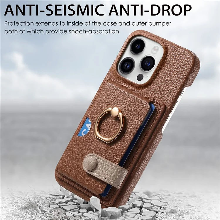 Y2 For iPhone 16 Pro Max Case Ring Holder Kickstand Card Slot Leather Phone Back Cover