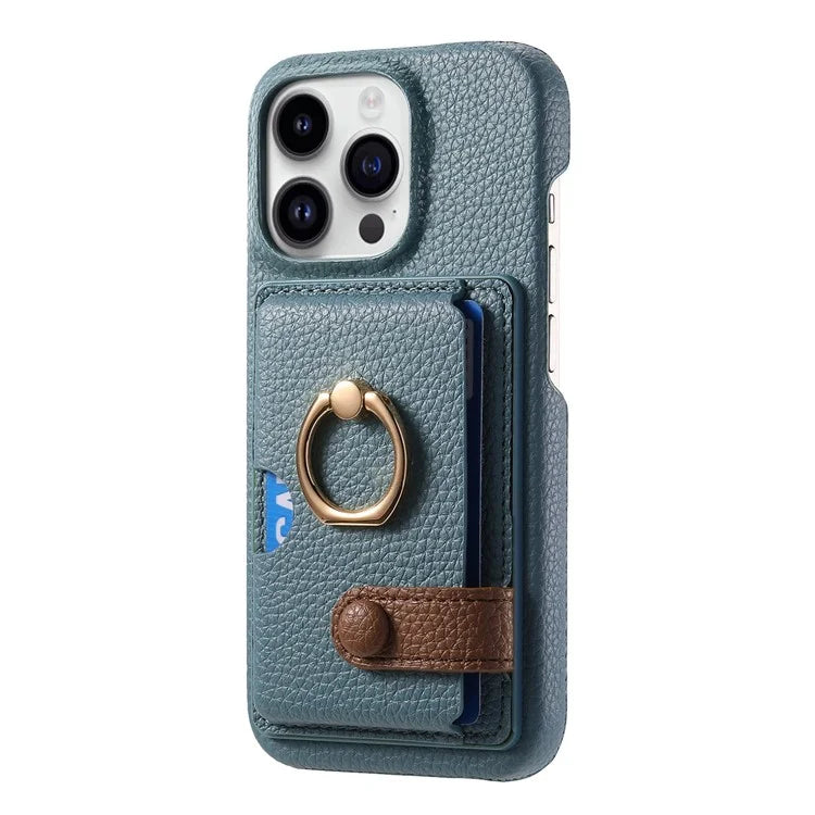 Y2 For iPhone 16 Pro Max Case Ring Holder Kickstand Card Slot Leather Phone Back Cover