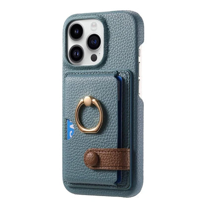Y2 For iPhone 16 Pro Max Case Ring Holder Kickstand Card Slot Leather Phone Back Cover
