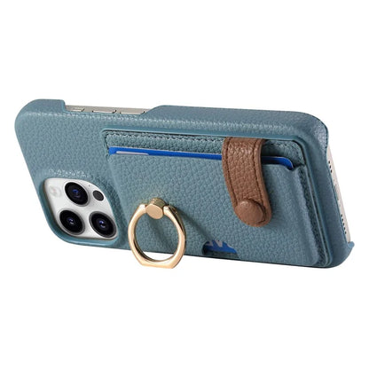 Y2 For iPhone 16 Pro Max Case Ring Holder Kickstand Card Slot Leather Phone Back Cover