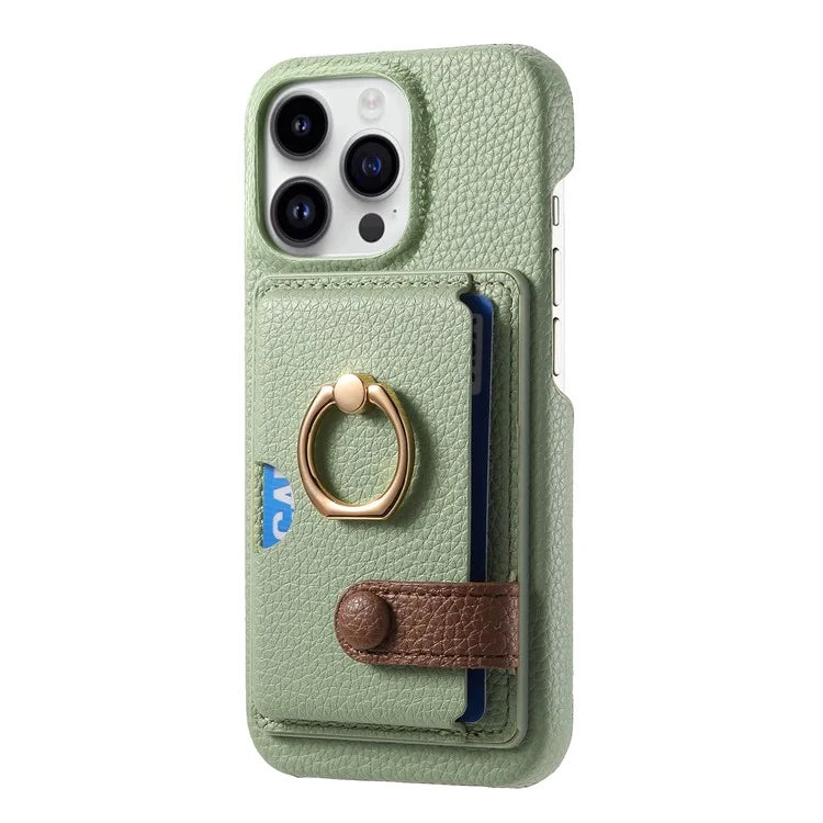 Y2 For iPhone 16 Pro Max Case Ring Holder Kickstand Card Slot Leather Phone Back Cover