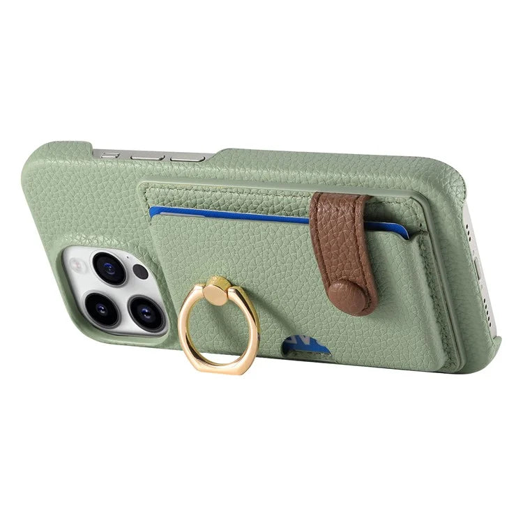 Y2 For iPhone 16 Pro Max Case Ring Holder Kickstand Card Slot Leather Phone Back Cover