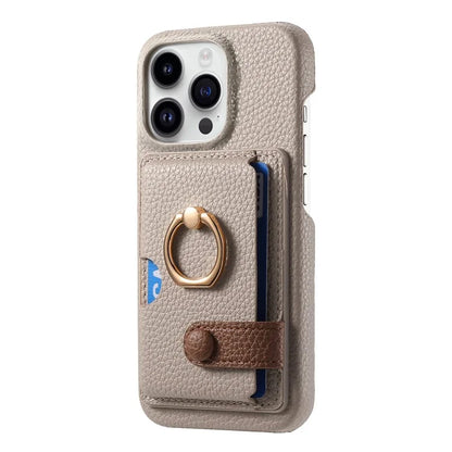 Y2 For iPhone 16 Pro Max Case Ring Holder Kickstand Card Slot Leather Phone Back Cover