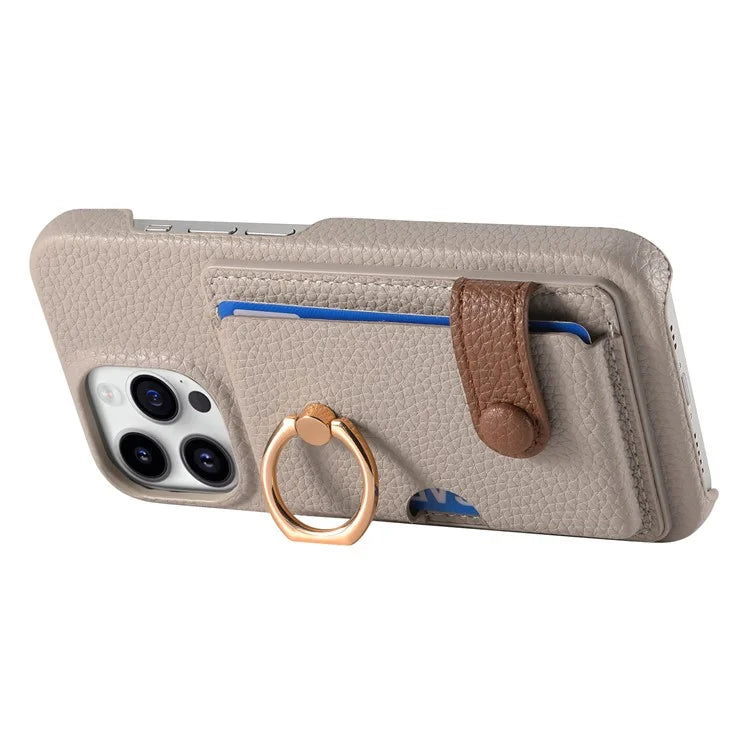 Y2 For iPhone 16 Pro Max Case Ring Holder Kickstand Card Slot Leather Phone Back Cover