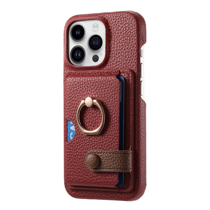 Y2 For iPhone 16 Pro Max Case Ring Holder Kickstand Card Slot Leather Phone Back Cover