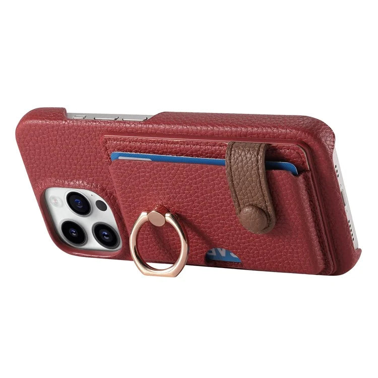 Y2 For iPhone 16 Pro Max Case Ring Holder Kickstand Card Slot Leather Phone Back Cover