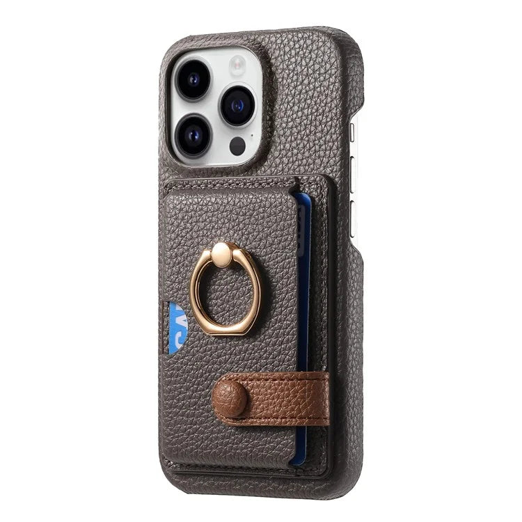 Y2 For iPhone 16 Pro Max Case Ring Holder Kickstand Card Slot Leather Phone Back Cover